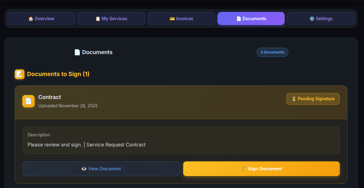 Contract attachment on request page